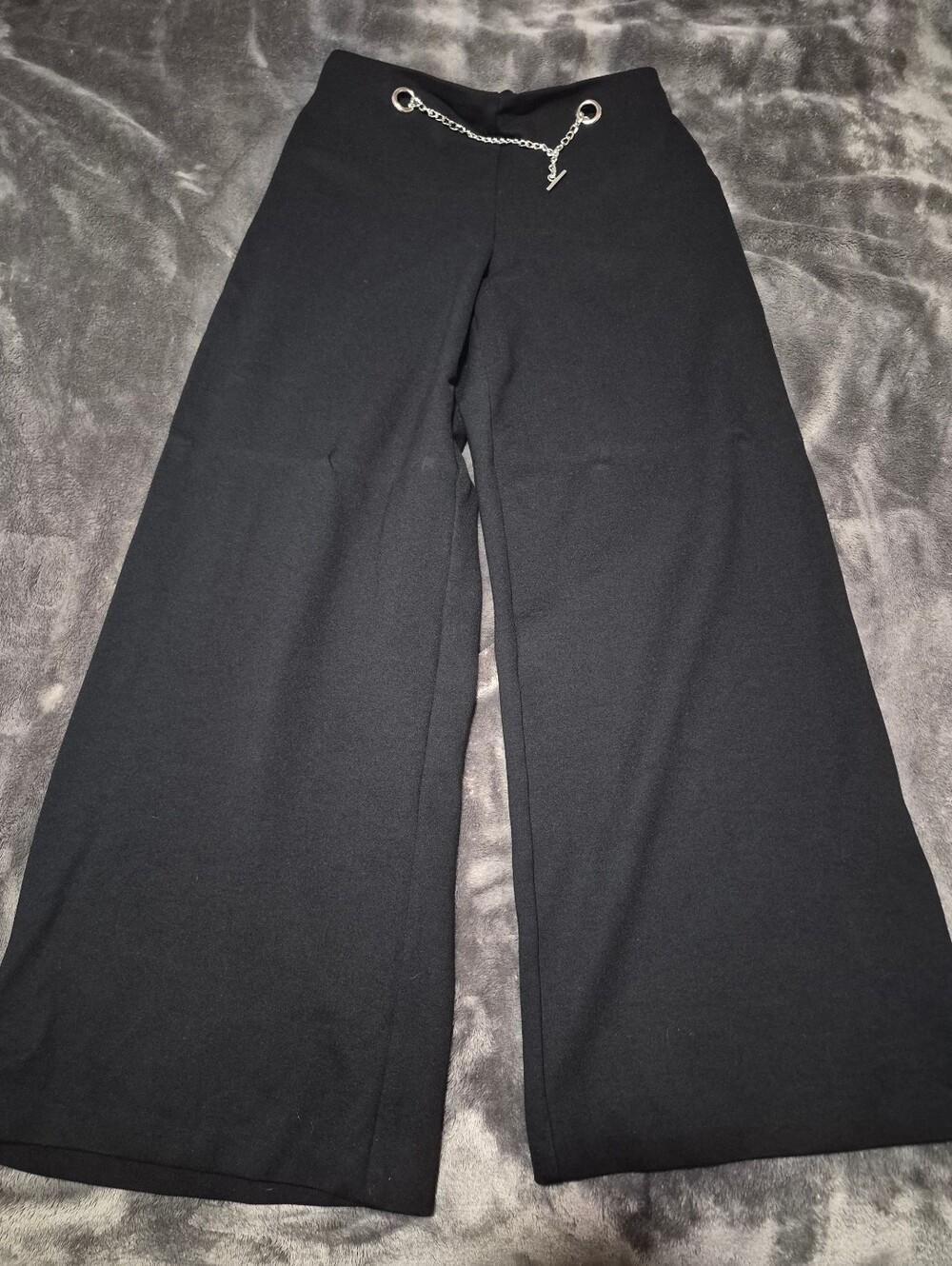 Nicole Miller Wide-leg Trousers with Silver Chain and Toggle